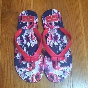 Kate Spade Red Floral Flip Flops